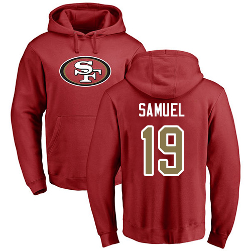 Men San Francisco 49ers Red Deebo Samuel Name and Number Logo #19 Pullover NFL Hoodie Sweatshirts->women nfl jersey->Women Jersey